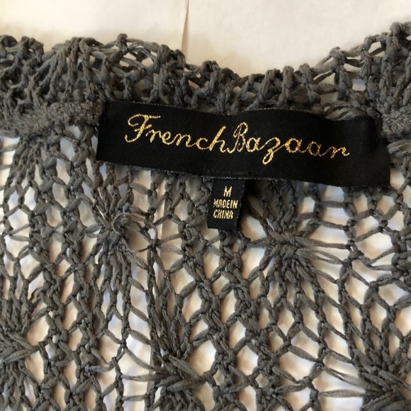 French Bazaar Crochet Grey Sweater Top Sz M - Picture 2 of 4